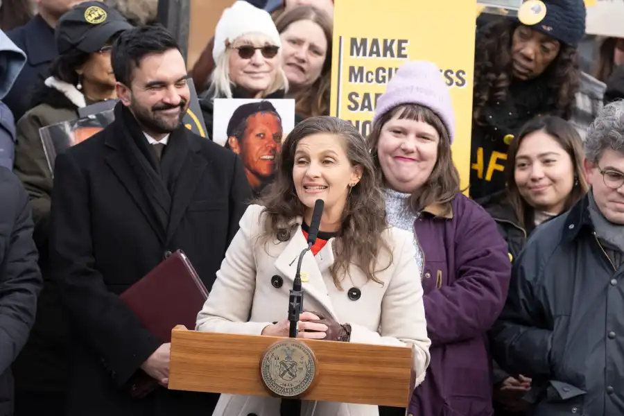 Local resident Bronwyn Breitner at a podium