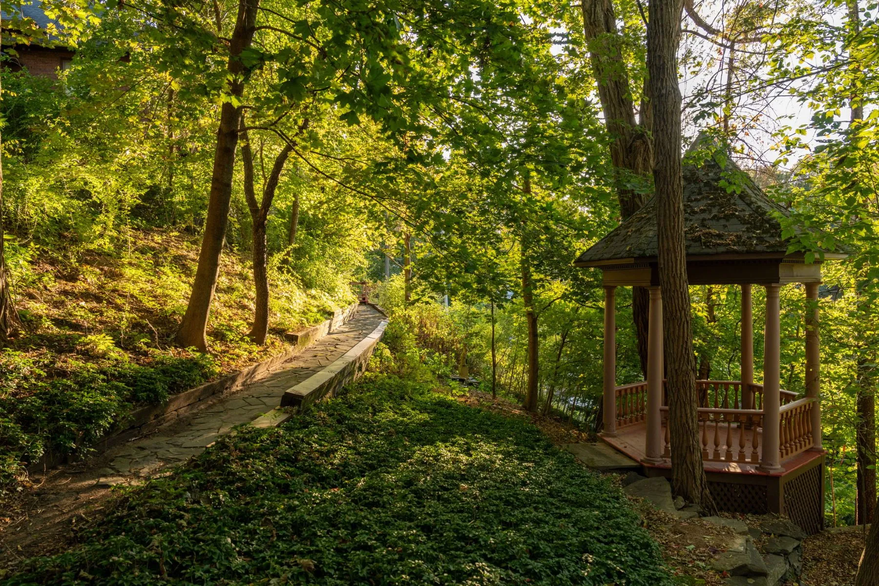 gazebo and a stone path