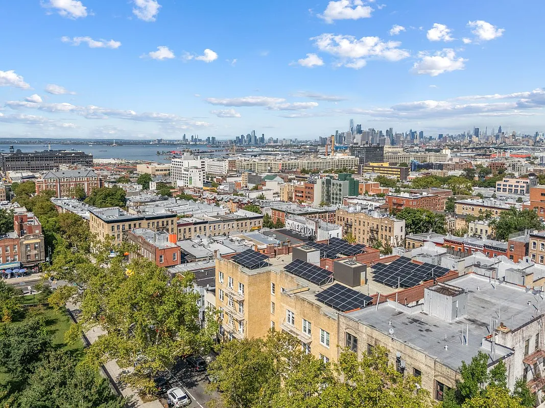 aerial of building with solar panels