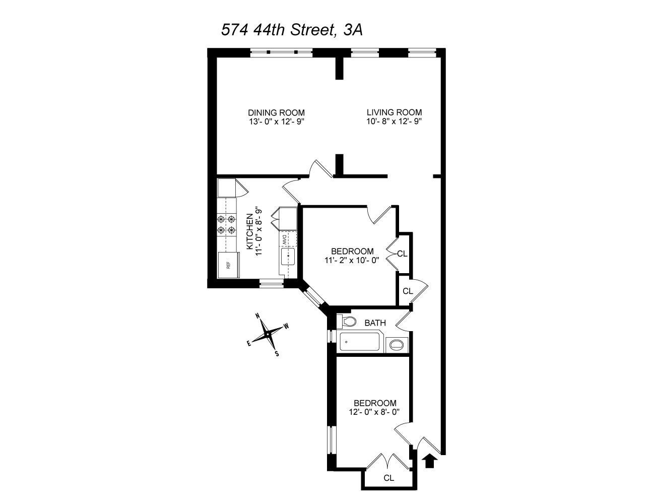 floorplan showing two bedrooms and one bath