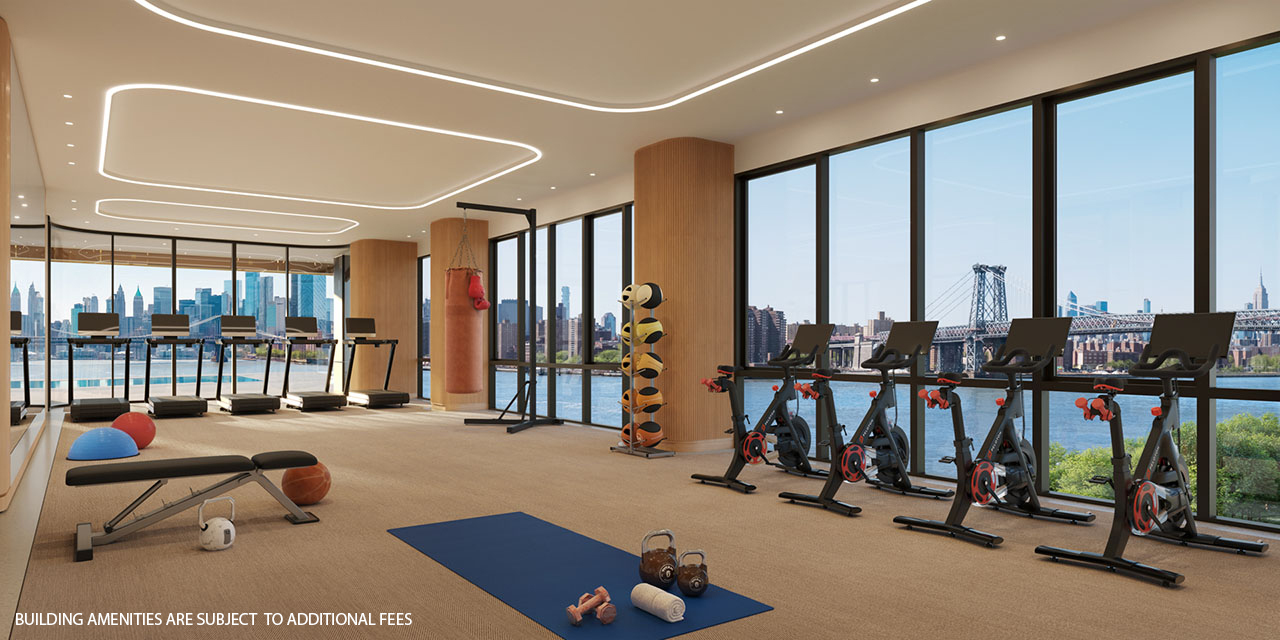 rendering of a gym with floor to ceilgin windows