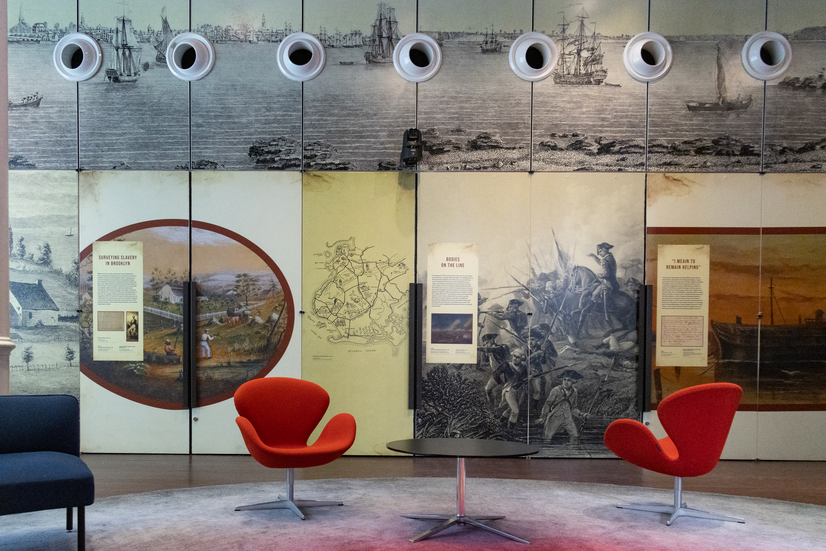 blown up illustrations on the walls