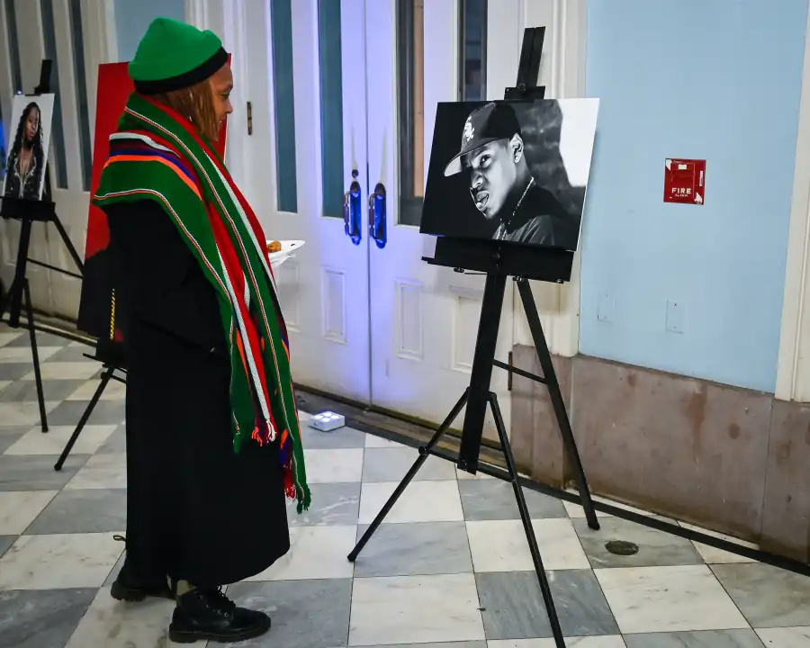 person looking at artwork