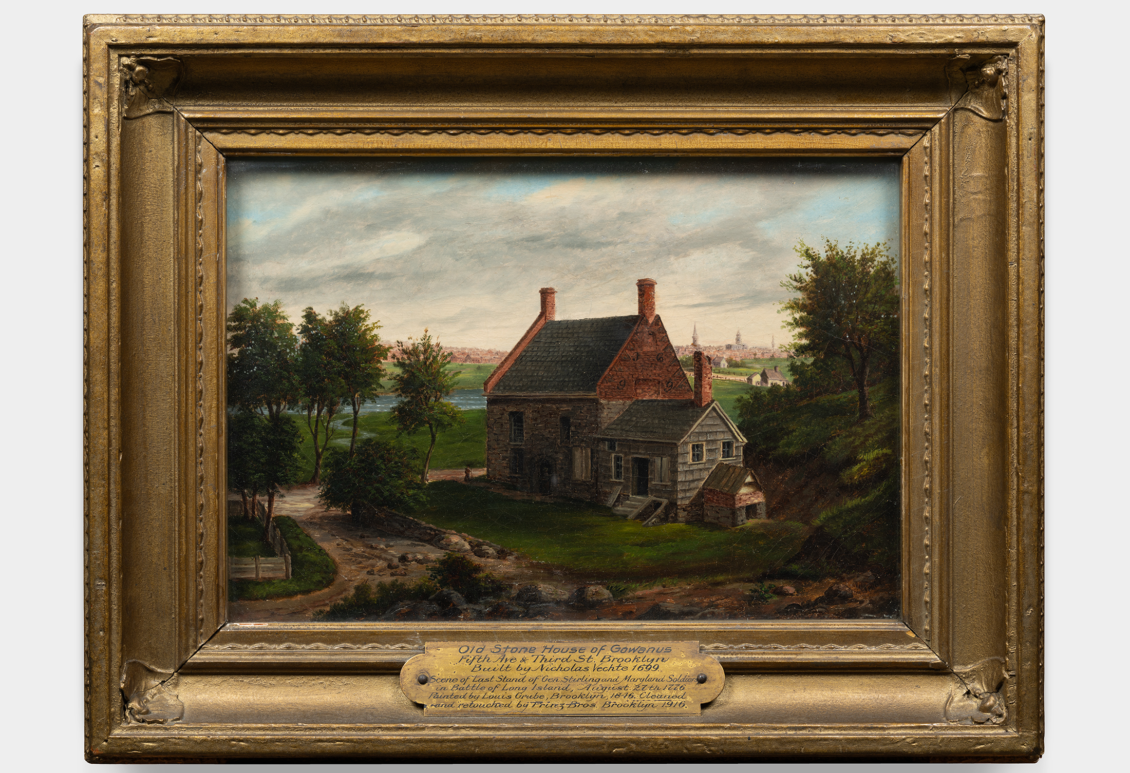 painting of a stone house