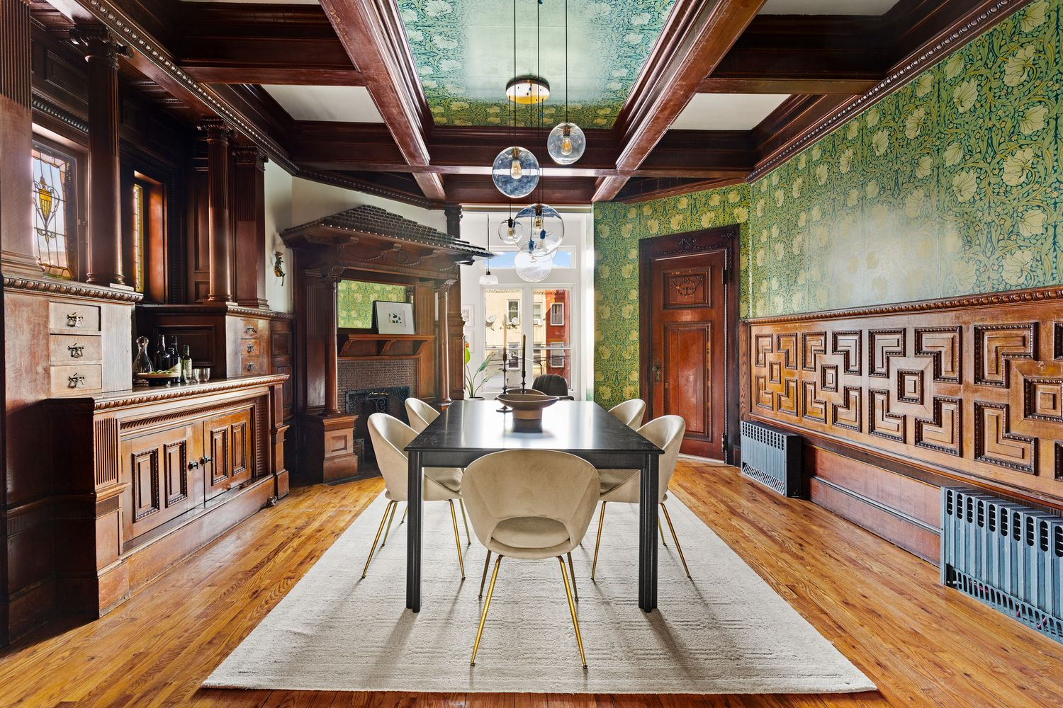 dining room with wainscoting, stained glass