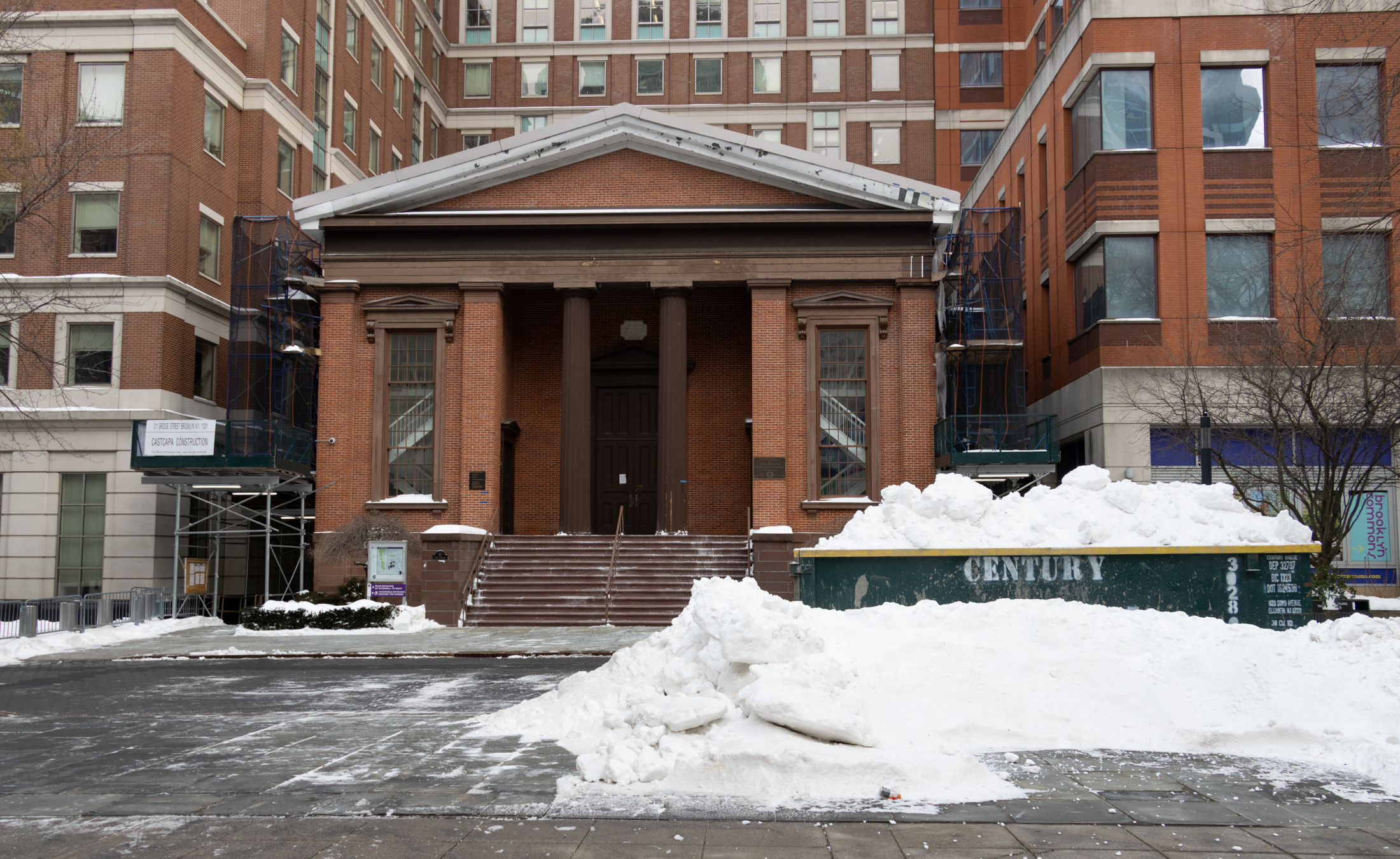 snow piles in metrotech plaza