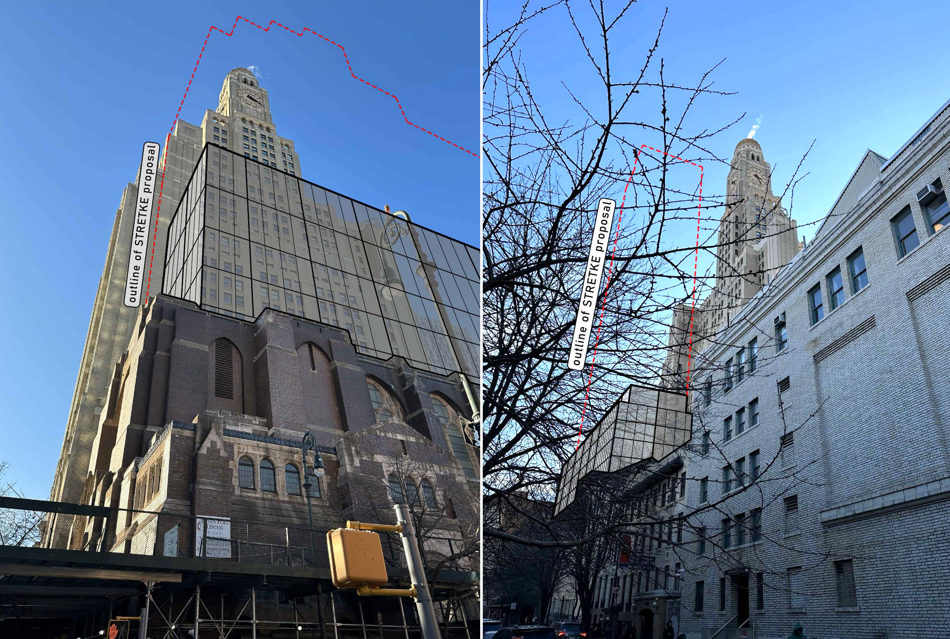 renderings showing proposed buildings and one hanson