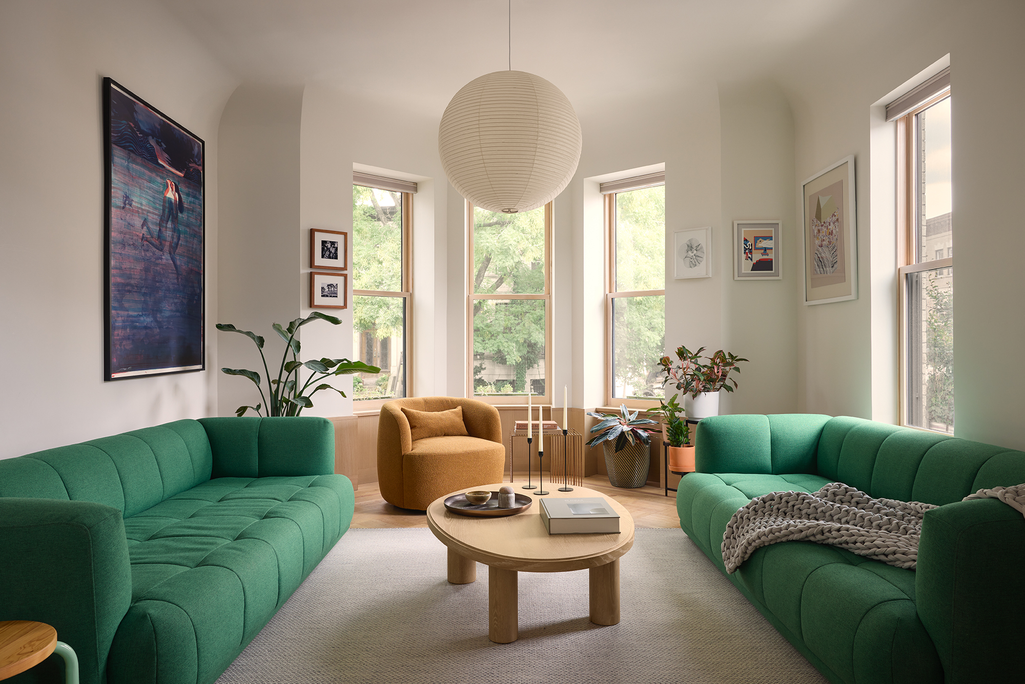 LIVING ROOM GREEN SOFAS
