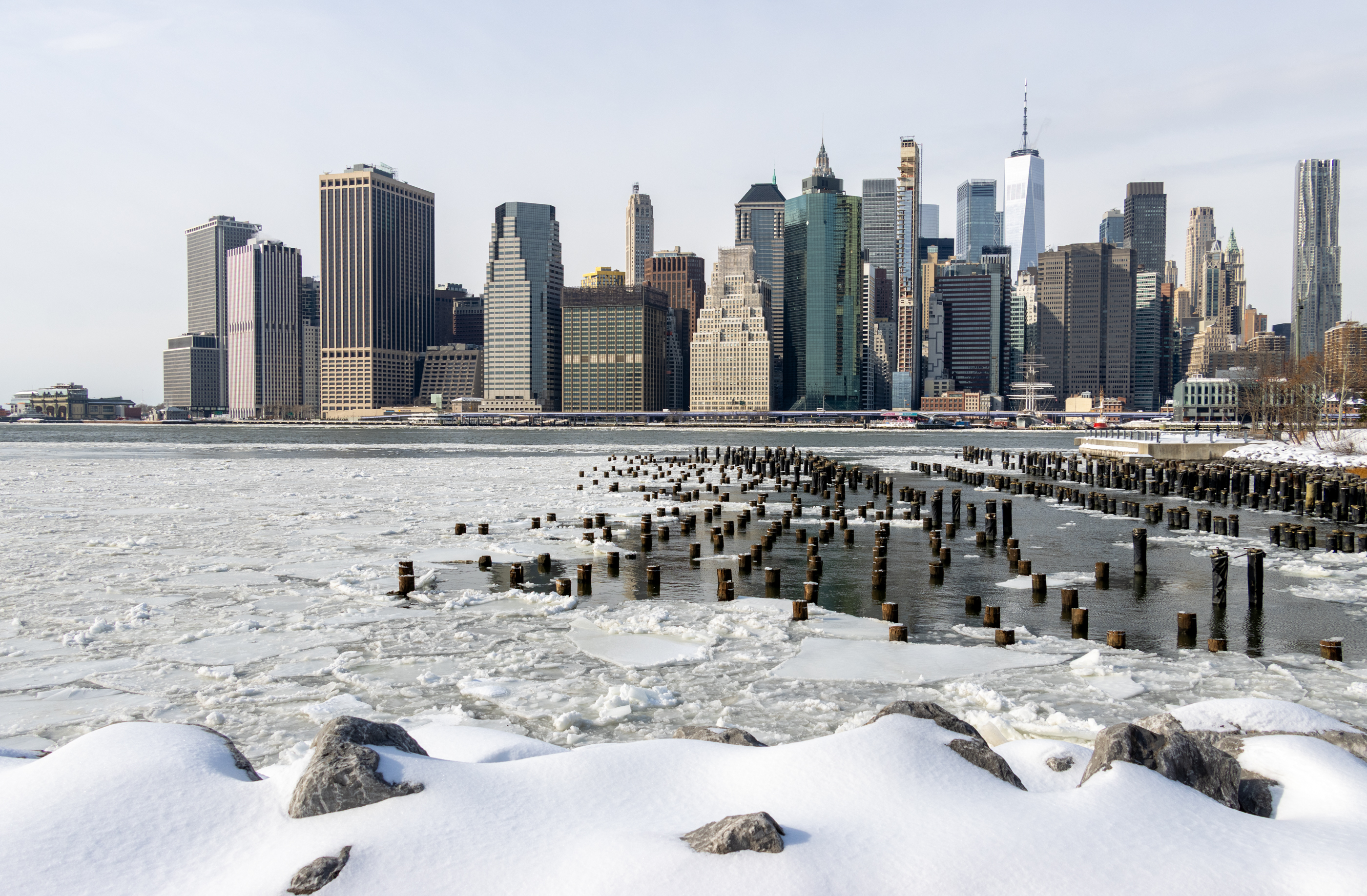 snow and ice and the manhattan skyline