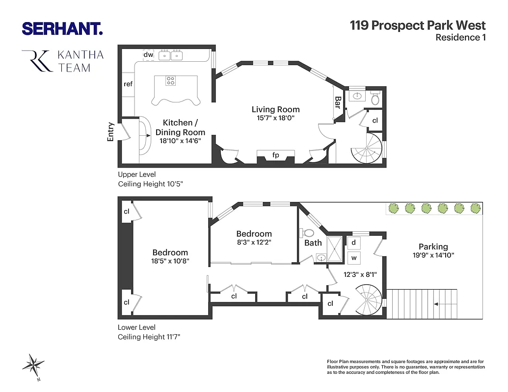 duplex floorplan with two bedrooms on the lower level