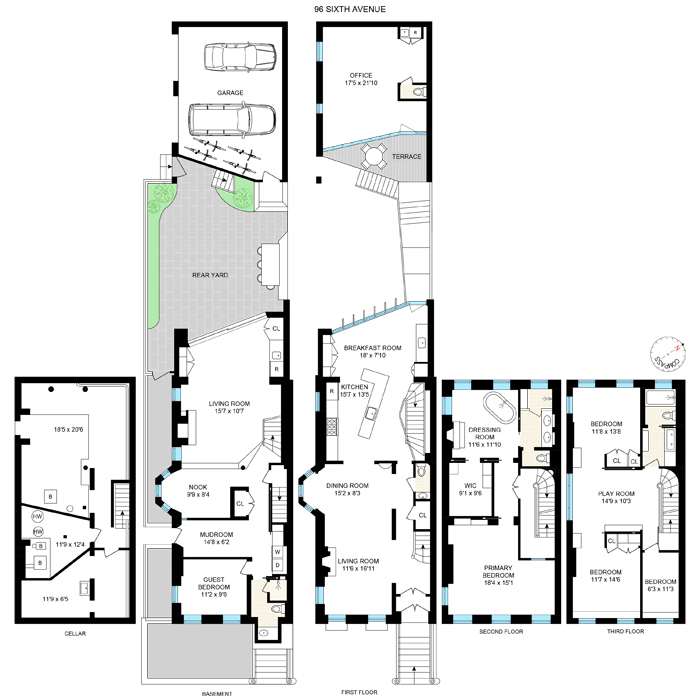 floorplan with four floors plus cellar and a detached garage