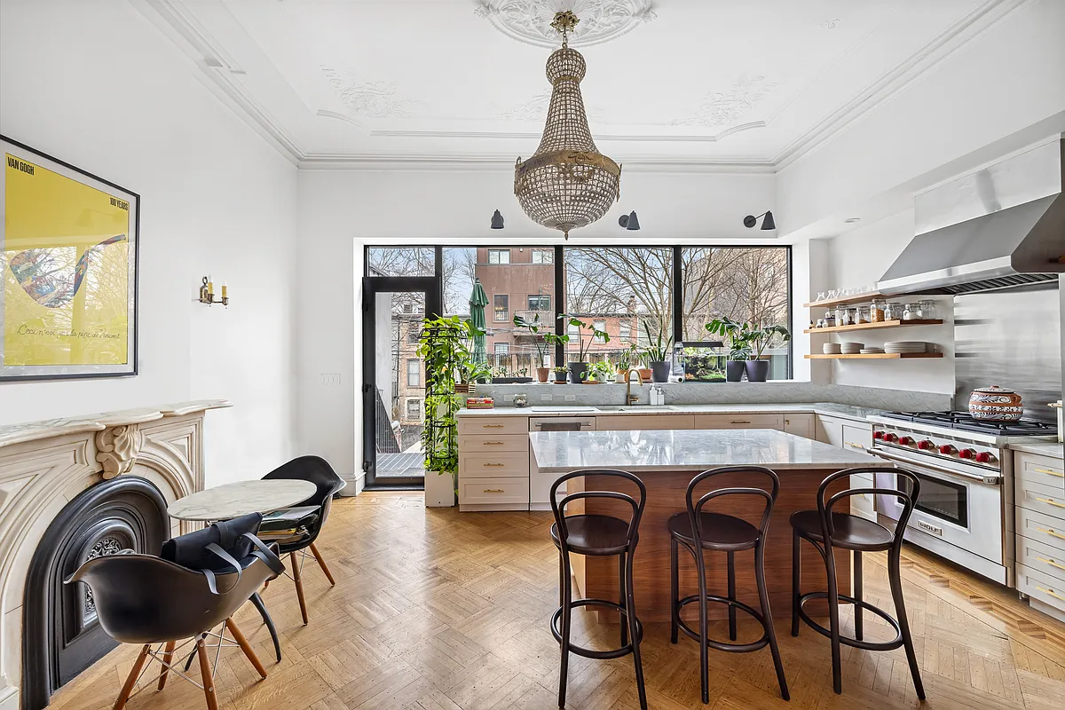 kitchen with marble mantel