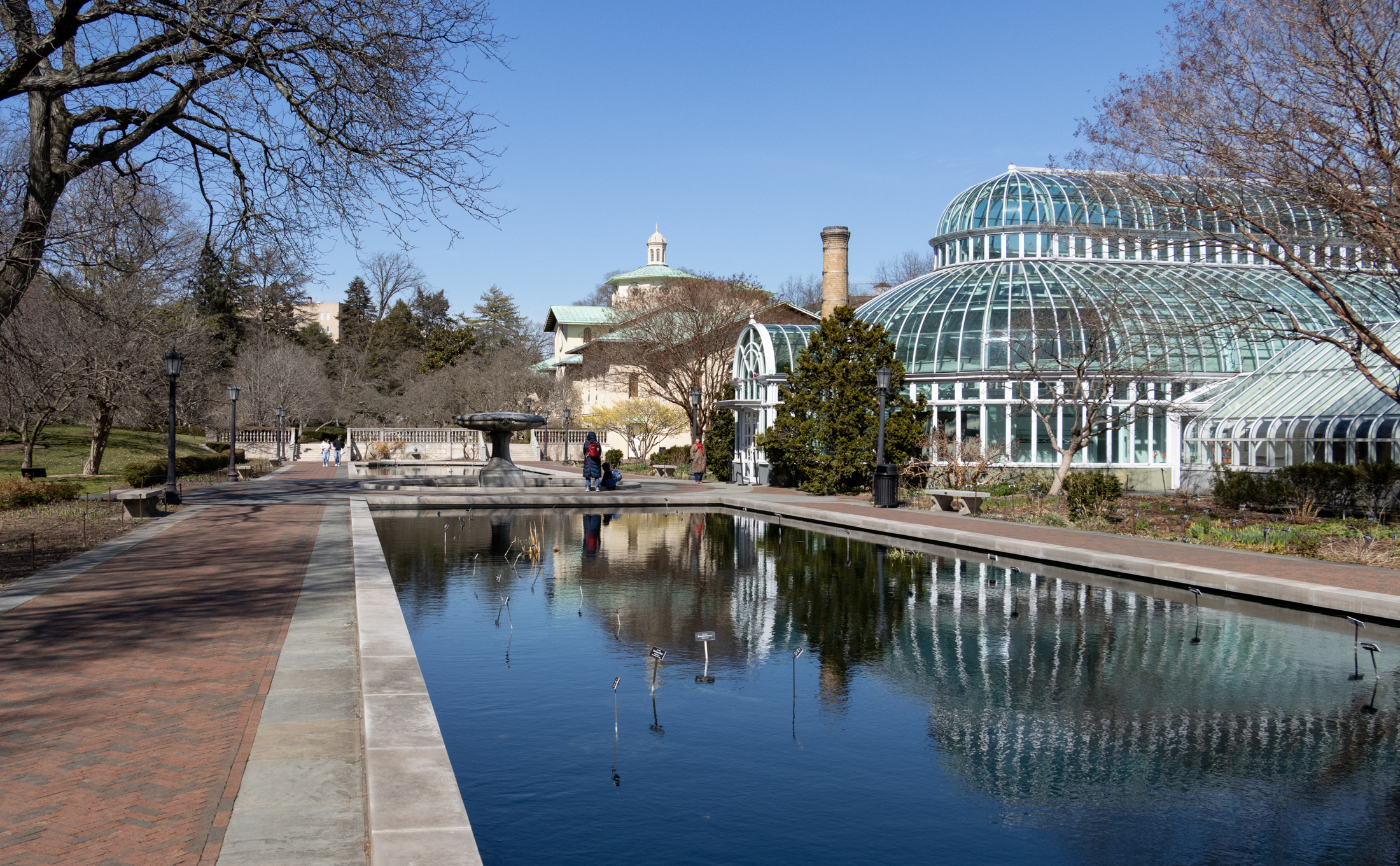 brooklyn botanic garden - building reflections in the lilly pond