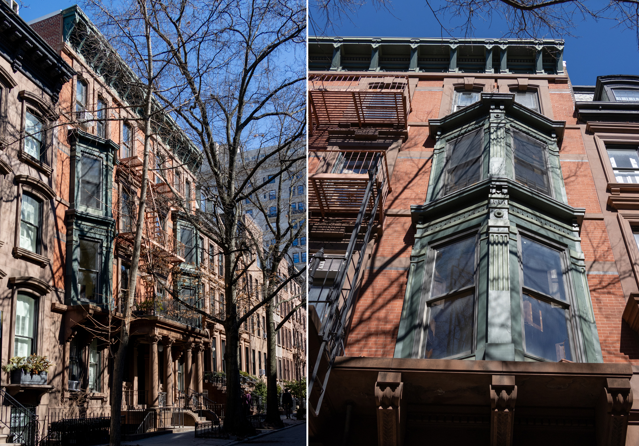 exterior of the building with an oriel window