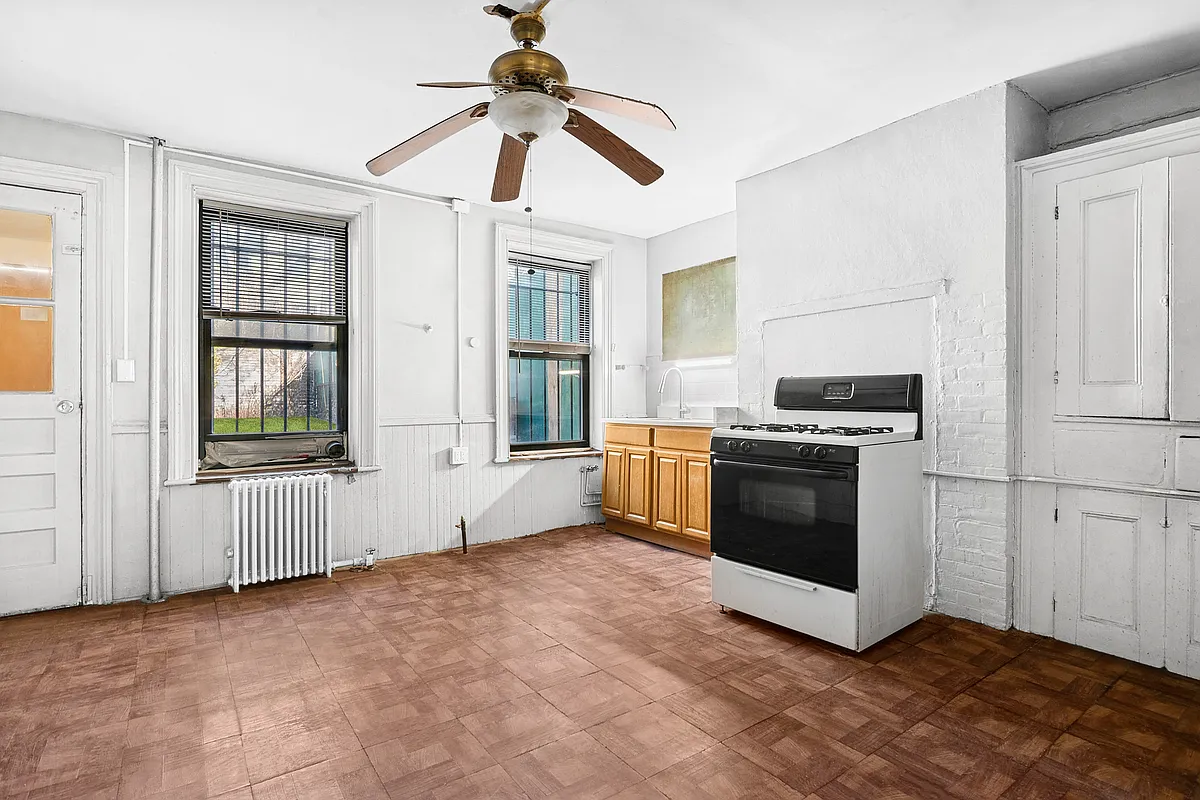 kitchen on garden level with parquet floor