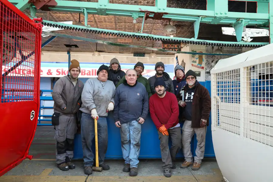 group posing by the wonder wheel