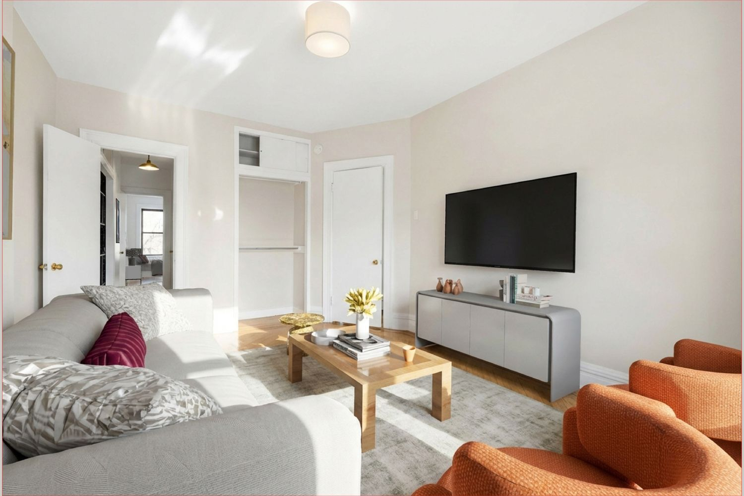 living room with a closet