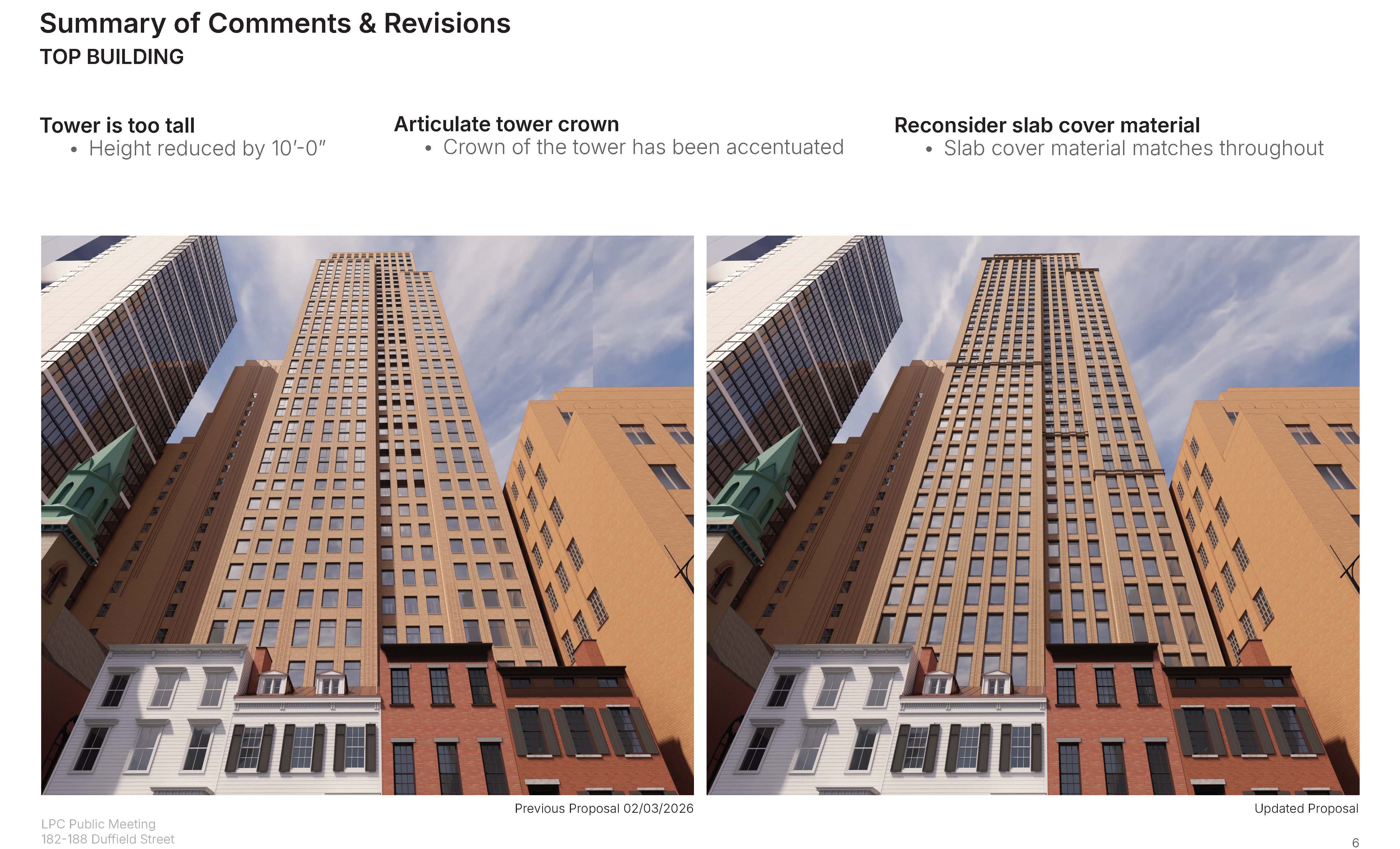 rendering showing details of brick tower