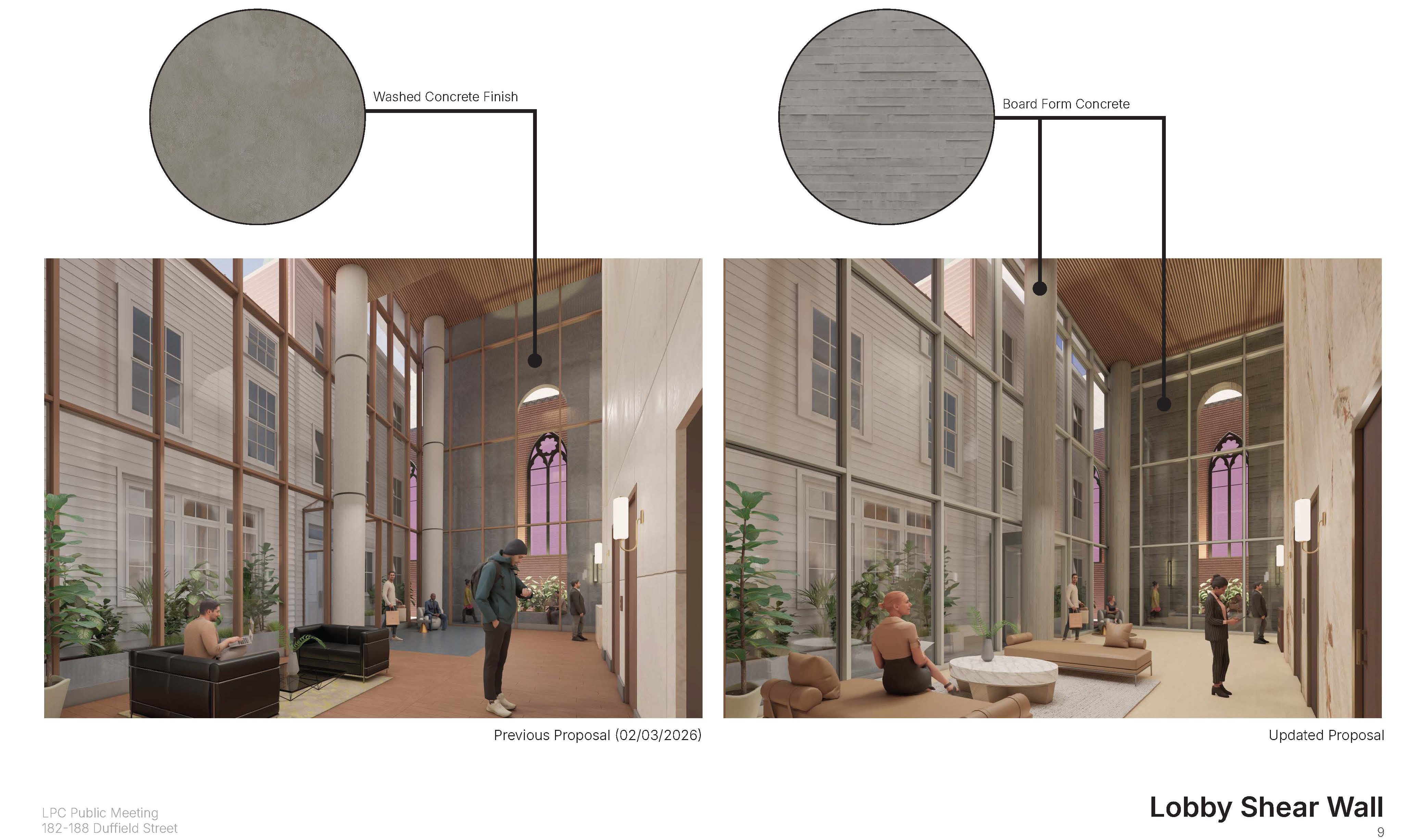 rendering showing concrete material in lobby