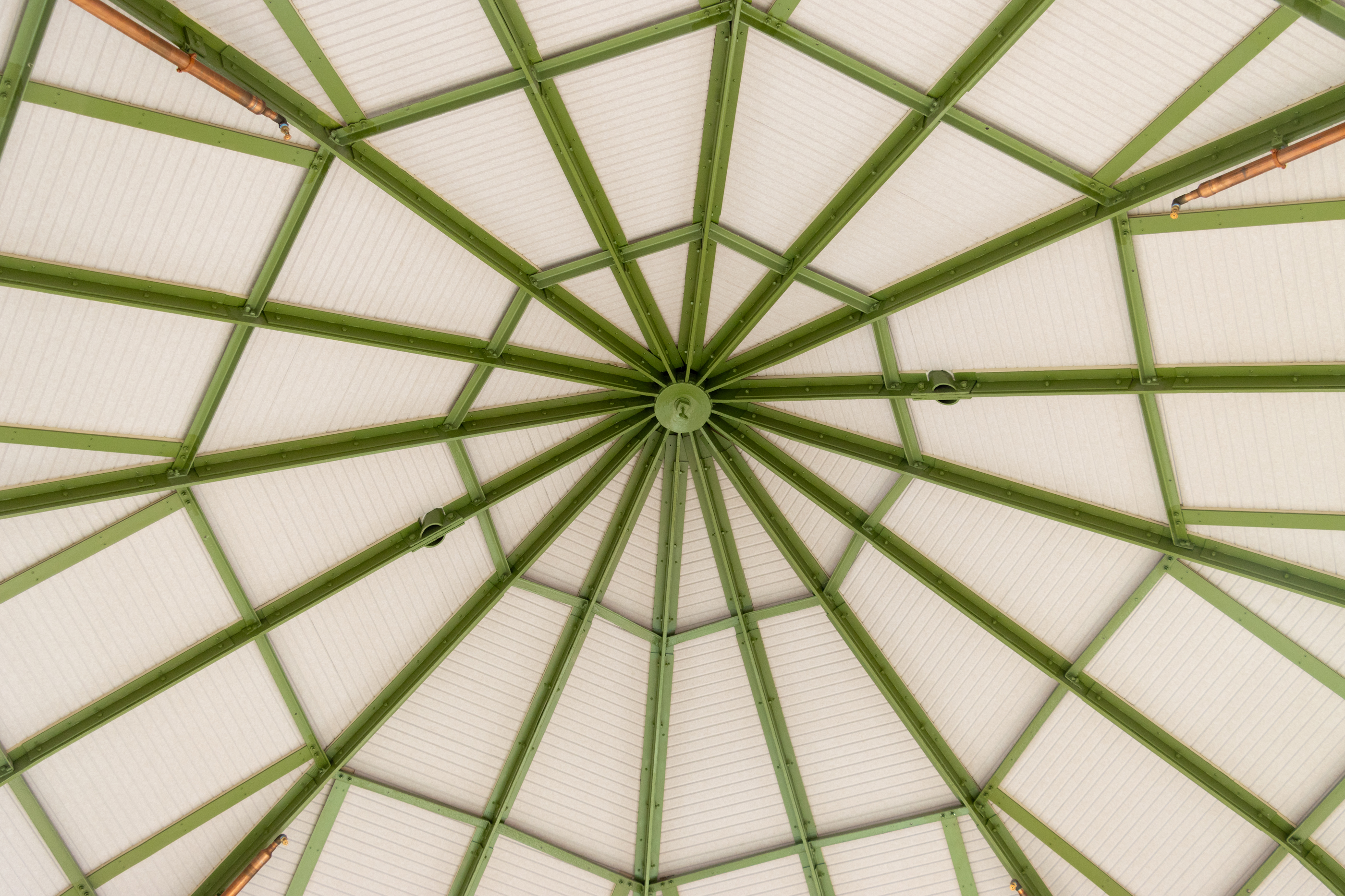 ribs on interior ceiling of the greenhouse