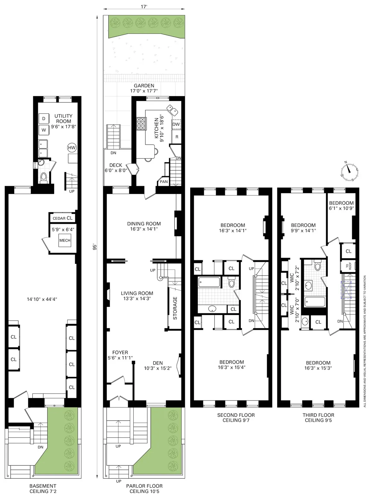 row house floorplans showing kitchen at rear of parlor level