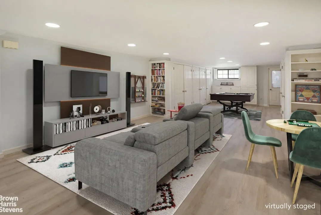 virtually staged basement set up as a family room