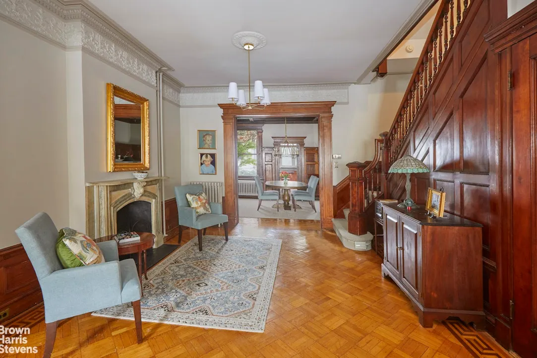 middle parlor with marble mantel, plasterwork