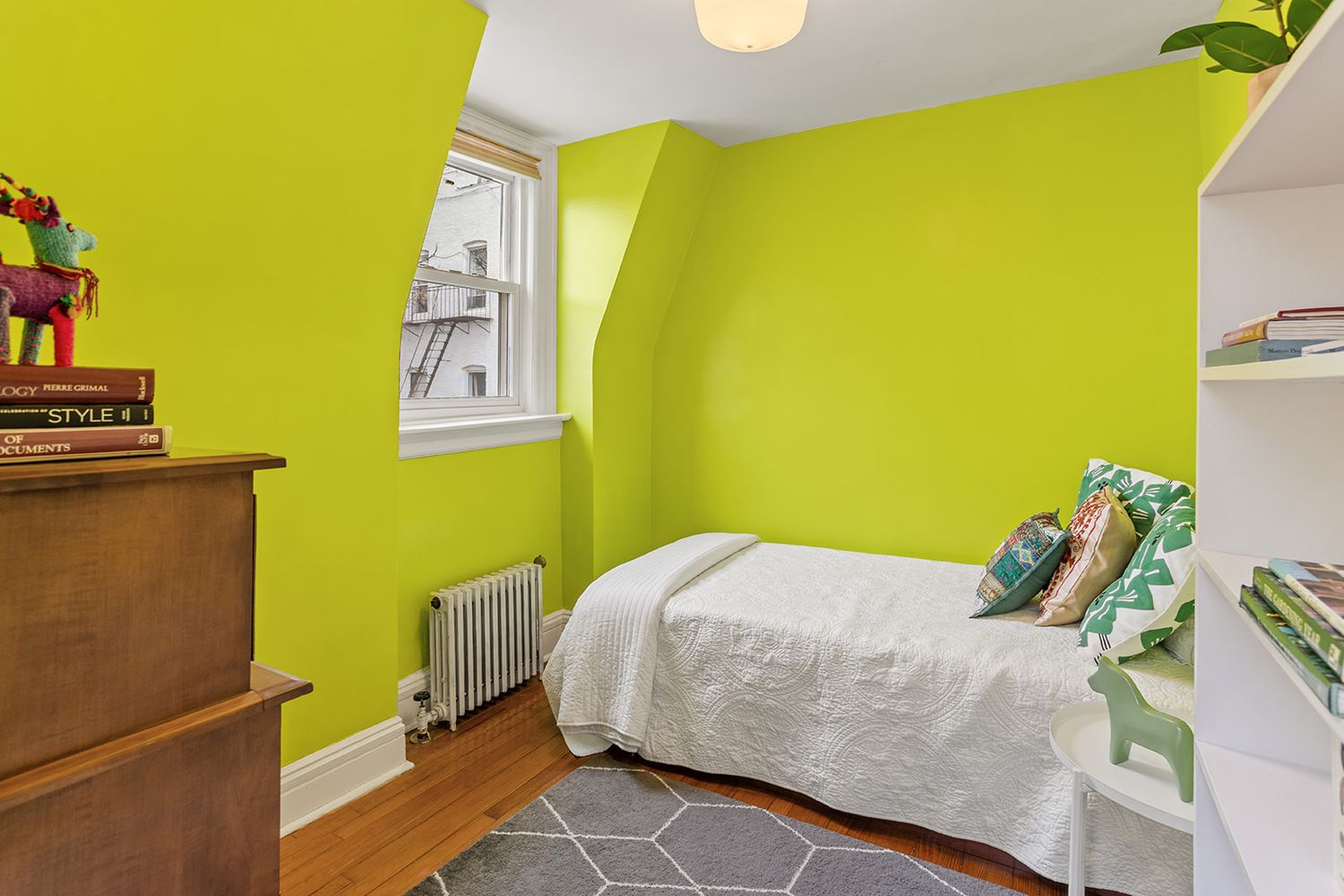 bedroom with bright green walls