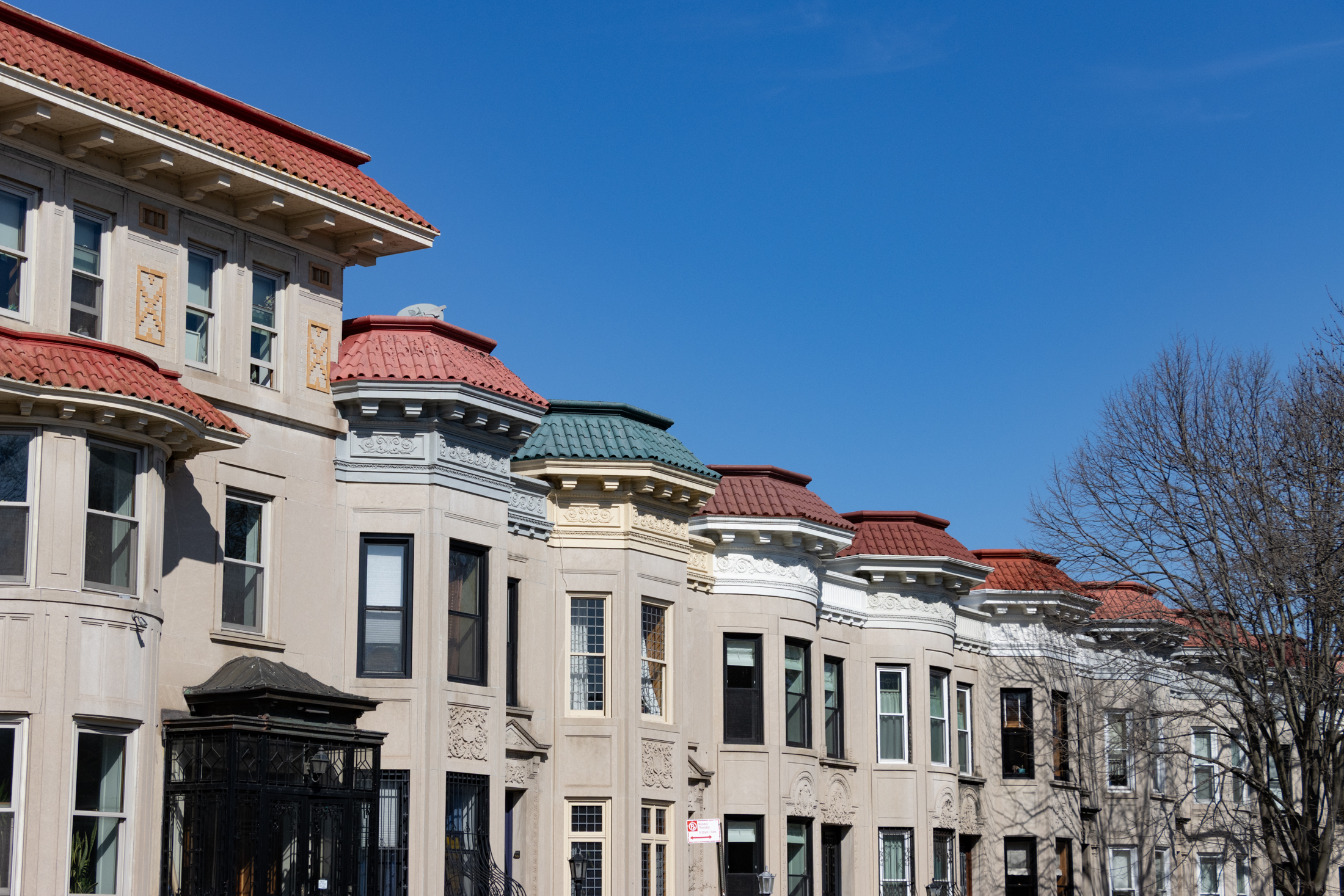 row houses with colored tile roofs