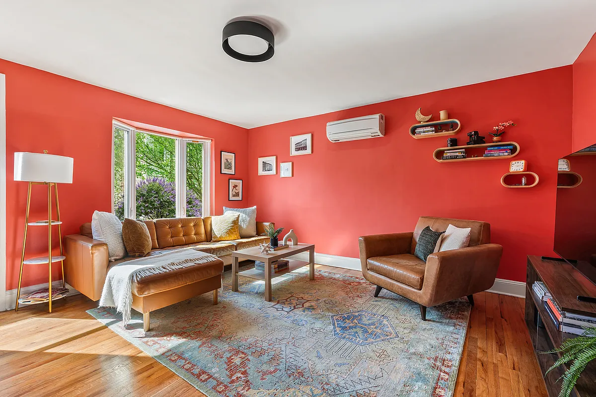 living room with red walls