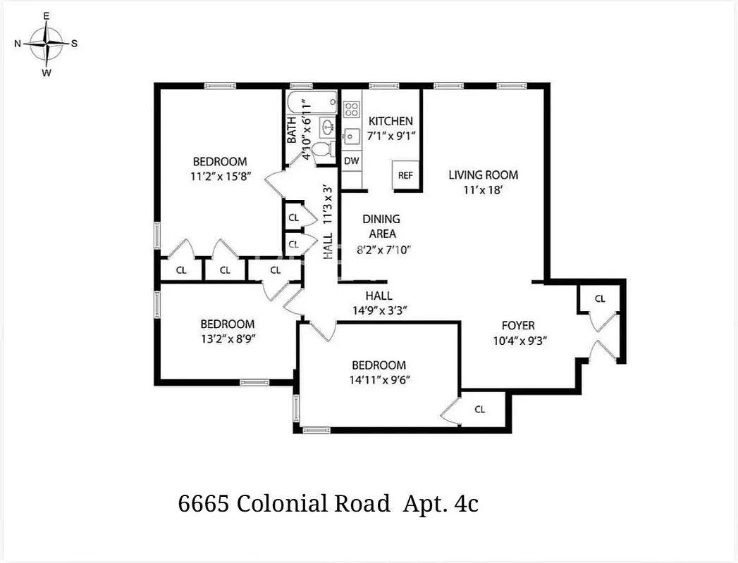 floor plan with one bathroom and three bedrooms