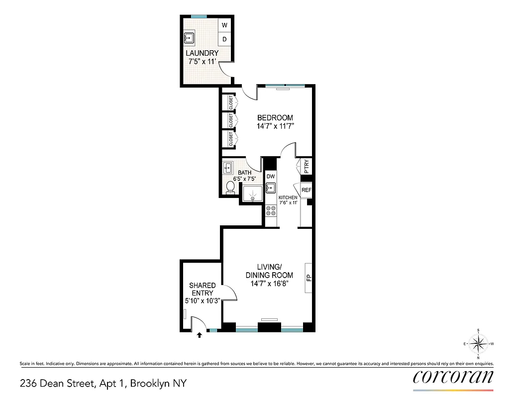 floorplan with one bedroom, laundry room