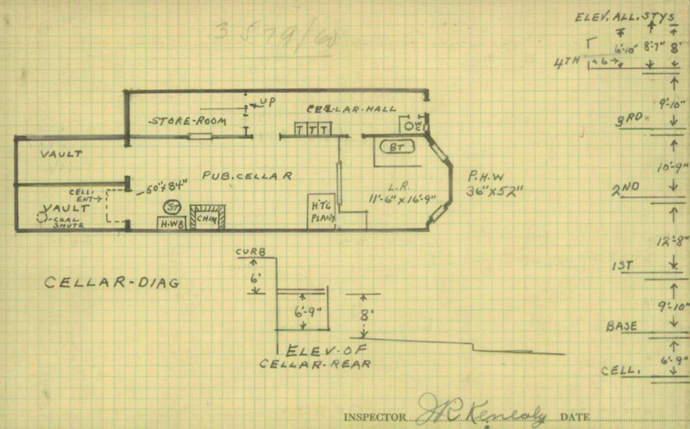 sketch showing storage and a living room in the cellar