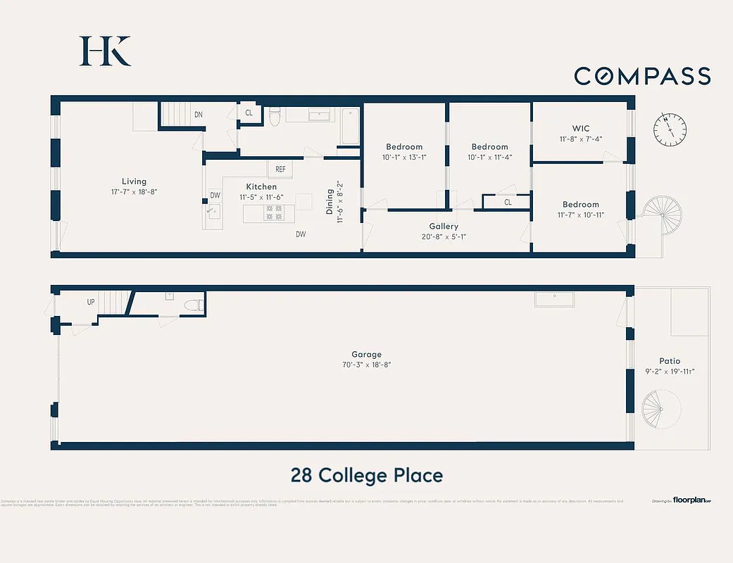 floorplan with garage on the main level with living space above with three bedrooms