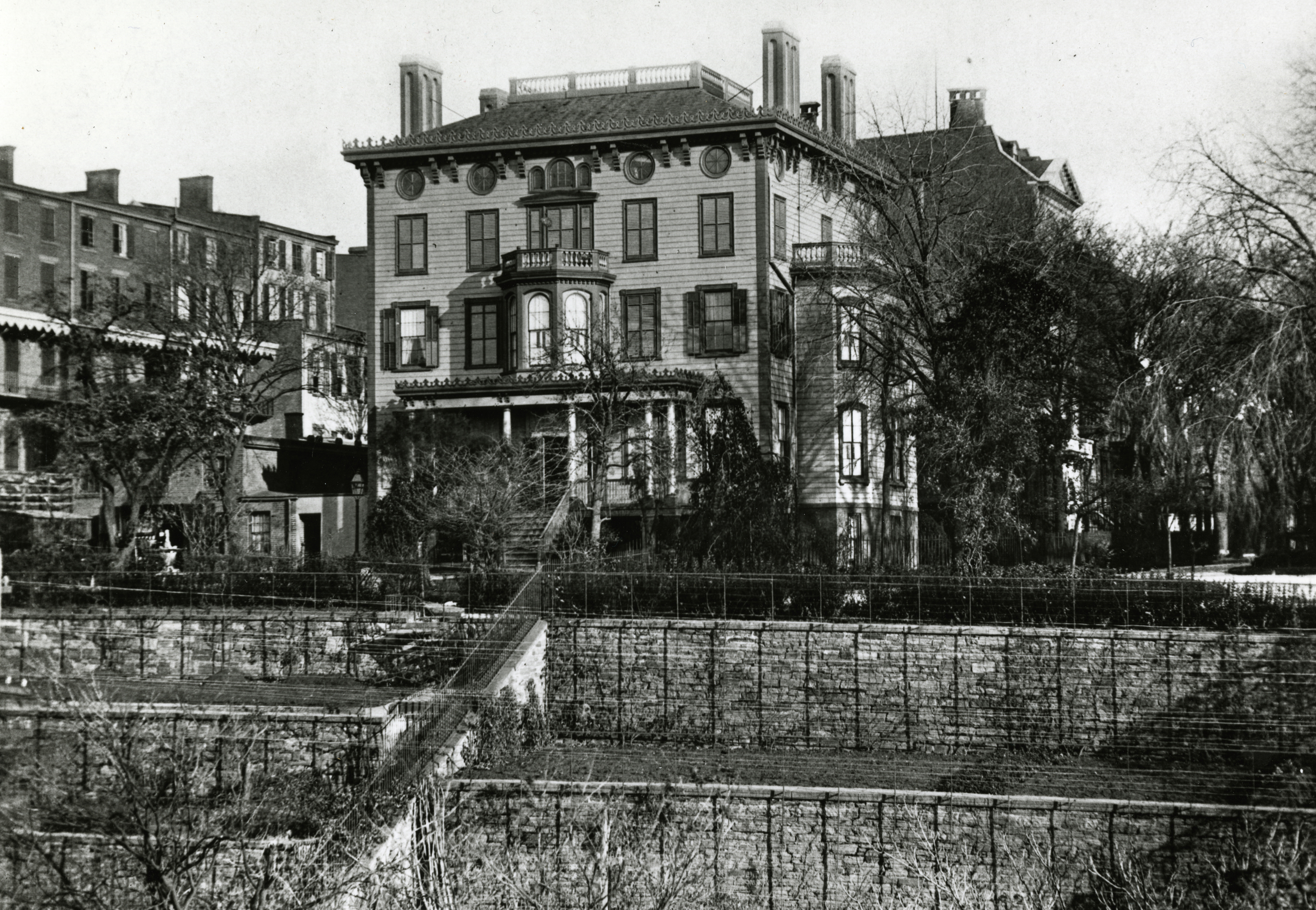 black and white photo of a mansion