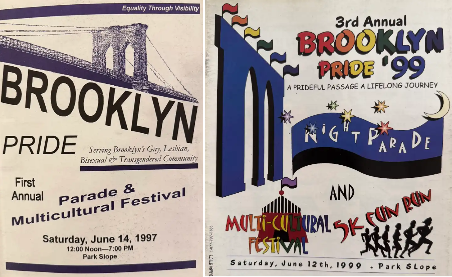 event guides with illustrations of the brooklyn bridge