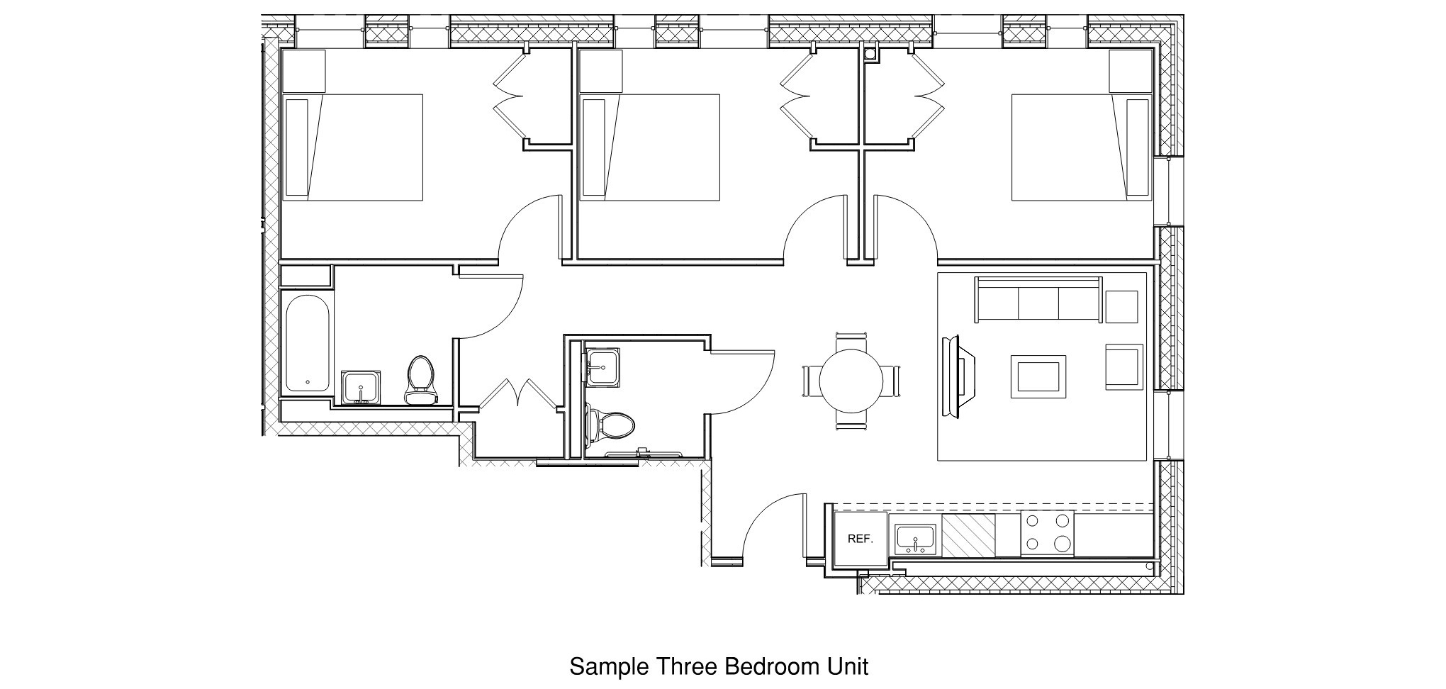 floorplan of a three bedroom apartment
