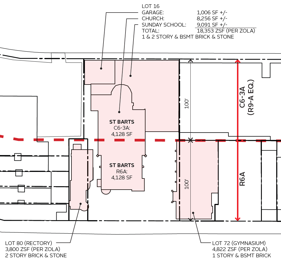 site plan showing church, rectory, and other buildings