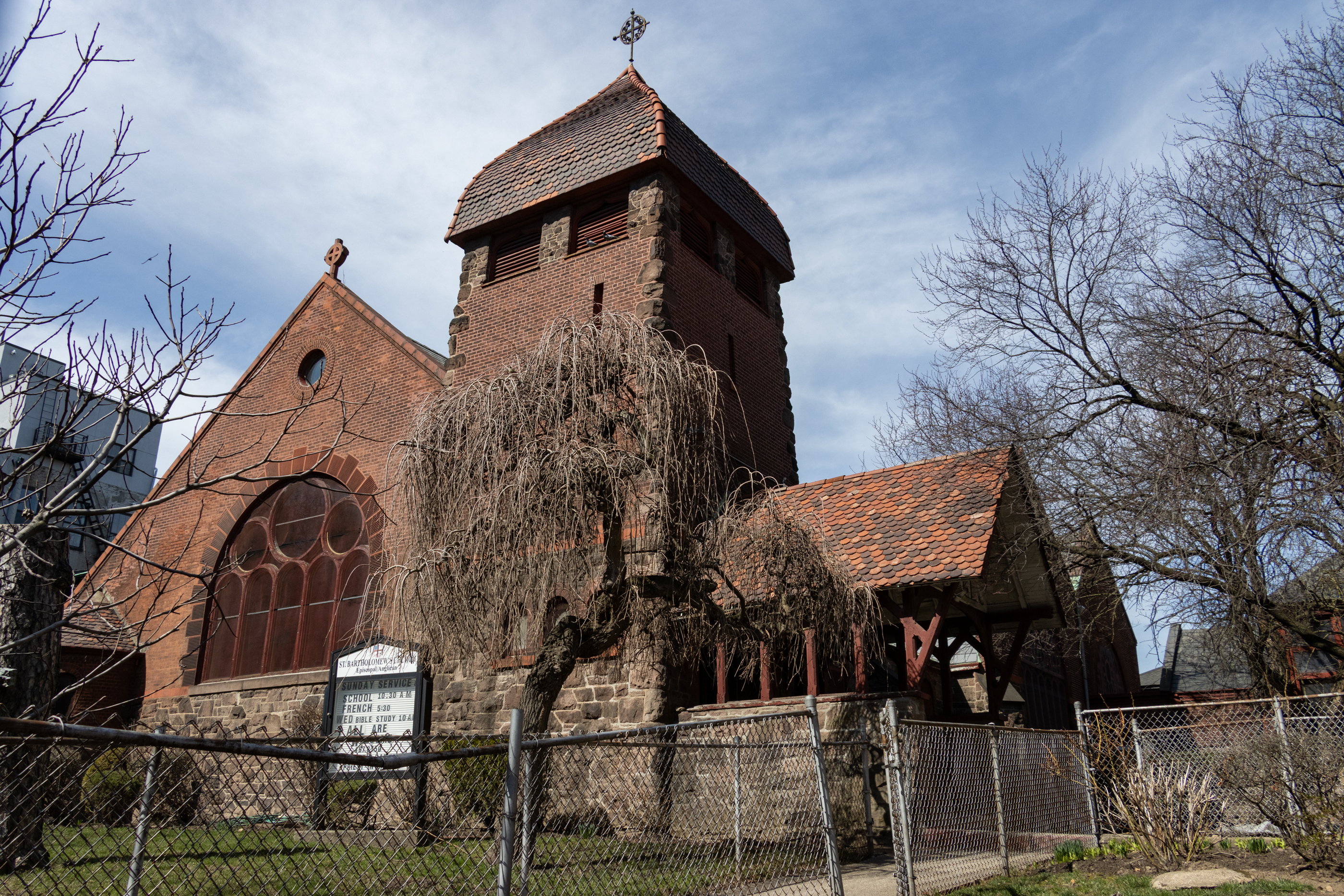 brick church with tower