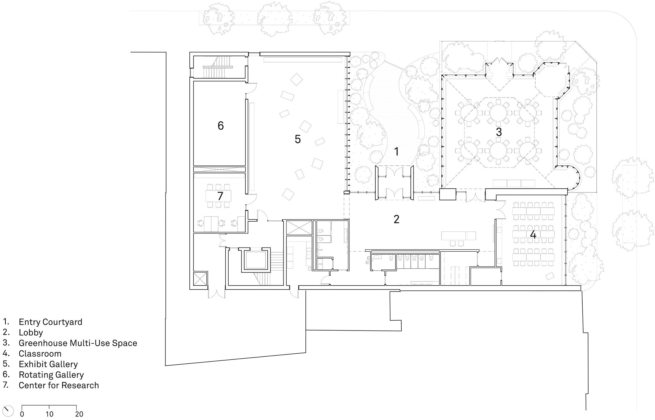 floorplan showing education and exhibit spaces