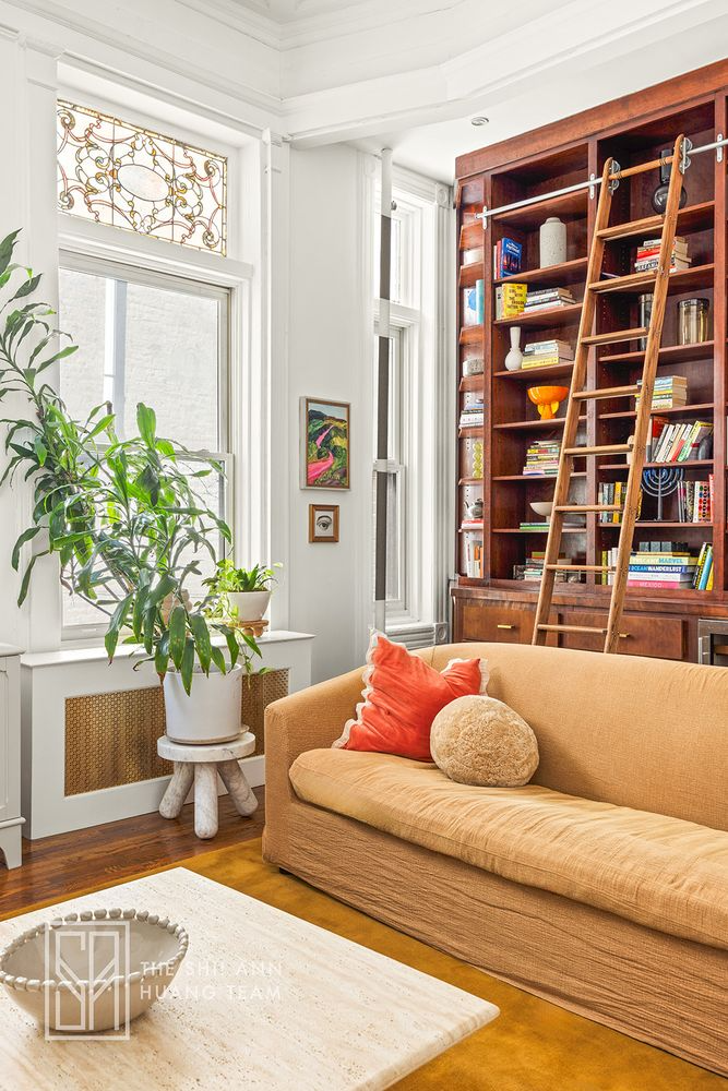 bookshelf in a living room