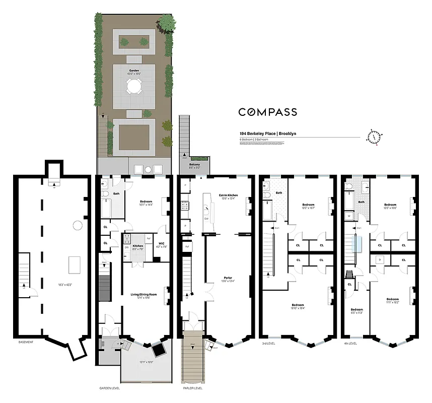 floor plans showing garden apartment with triplex above