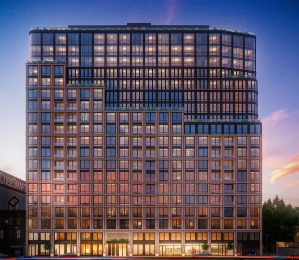 nightime rendering of a multi-story building