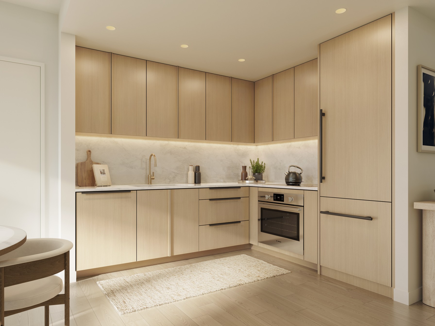 rendering of a kitchen in shades of cream and beige