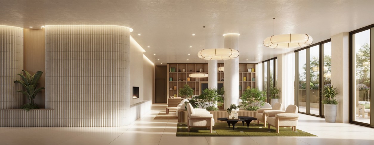 lobby with fireplace, seating