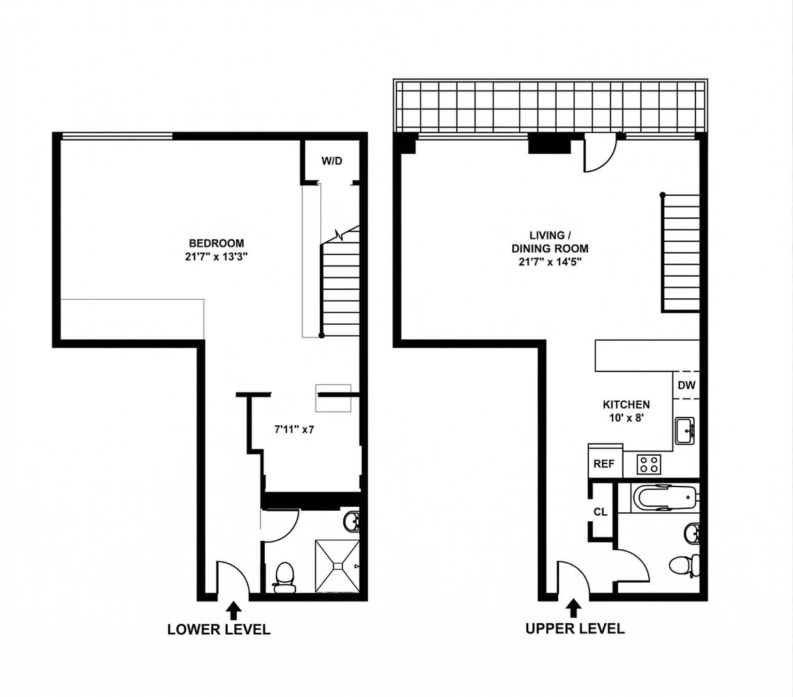 duplex floorplan with bedroom on lower level