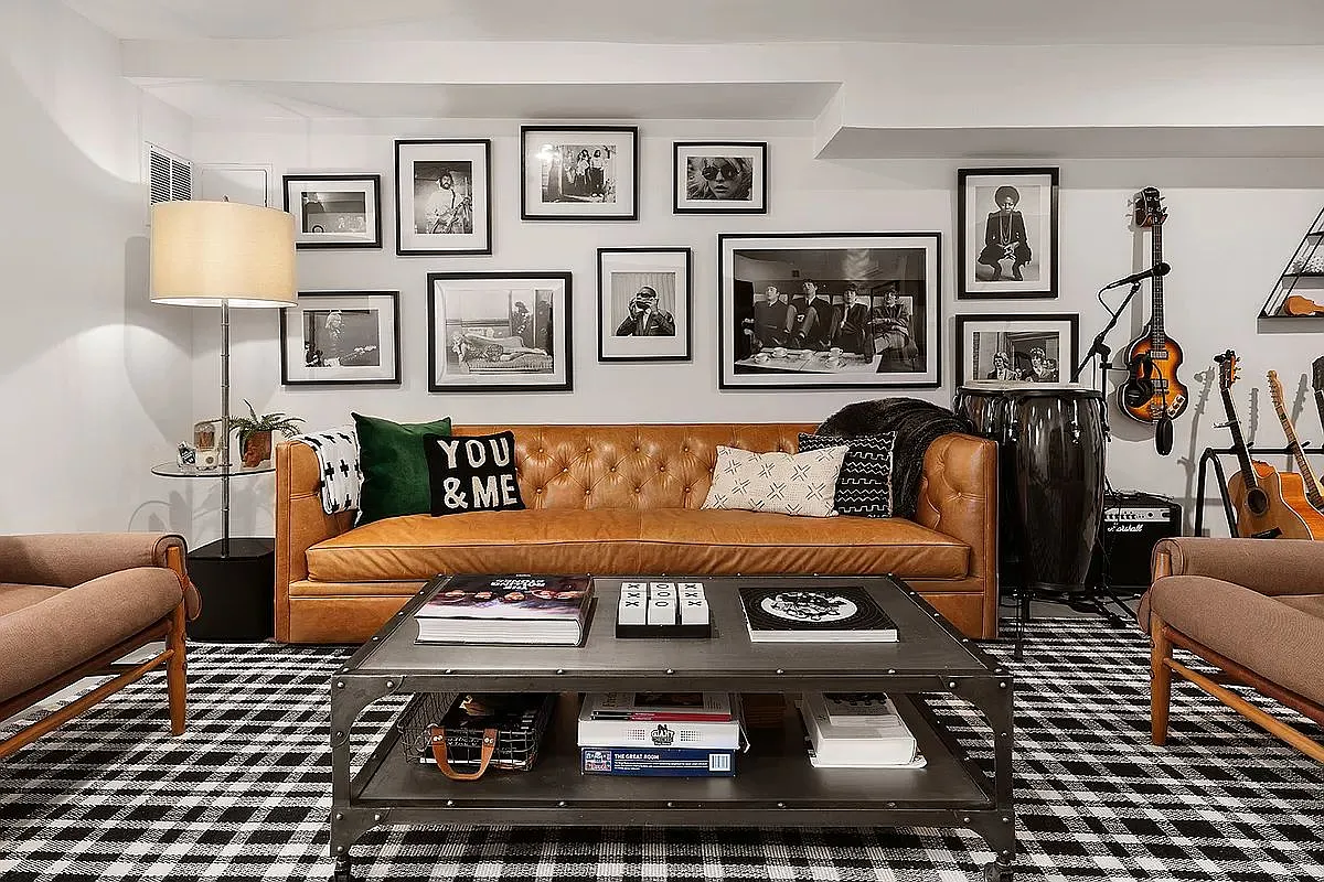 finished basement set up as a media room