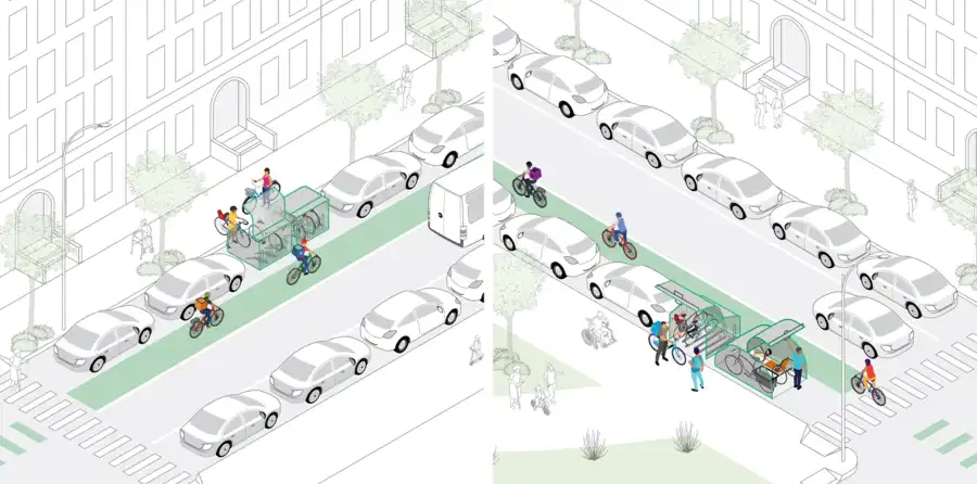 drawing of bike lines and bike storage