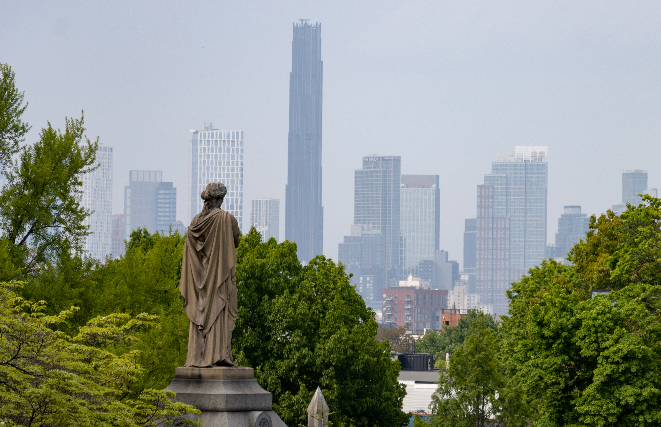 brooklyn - view of downtown brooklyn skyline from green-wood cemetery