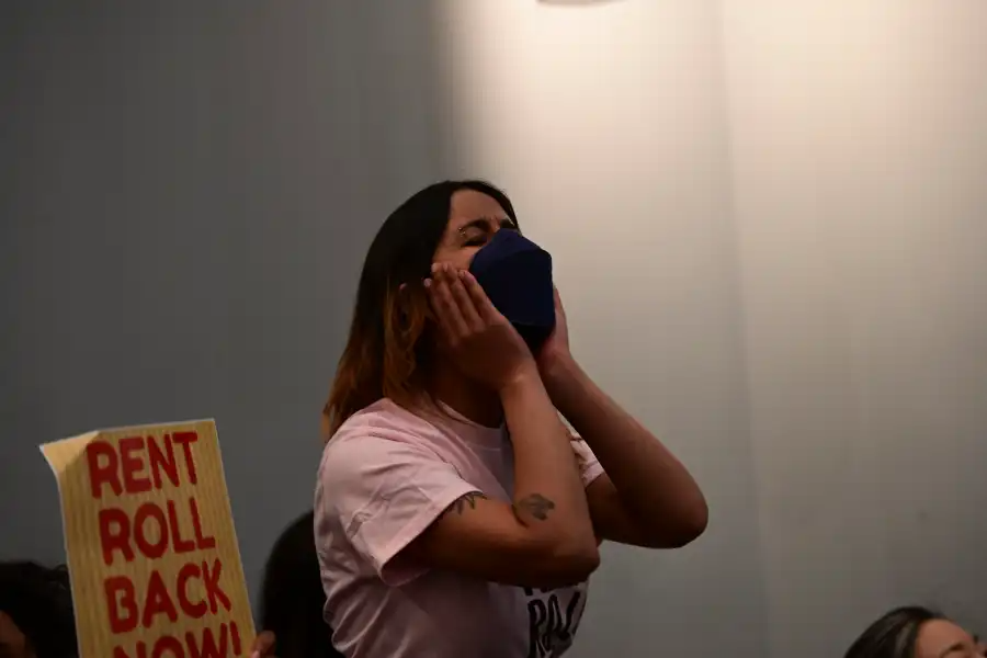 person with a mask at the meeting 